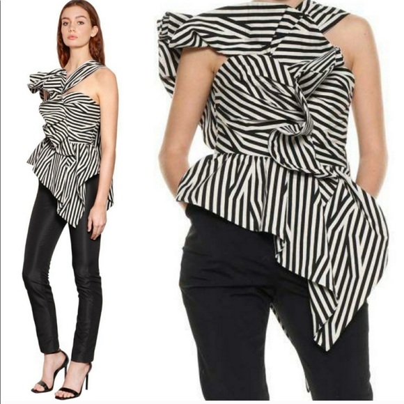 Self-Portrait Asymmetrical Ruffle Striped Jumpsuit - Picture 3 of 11